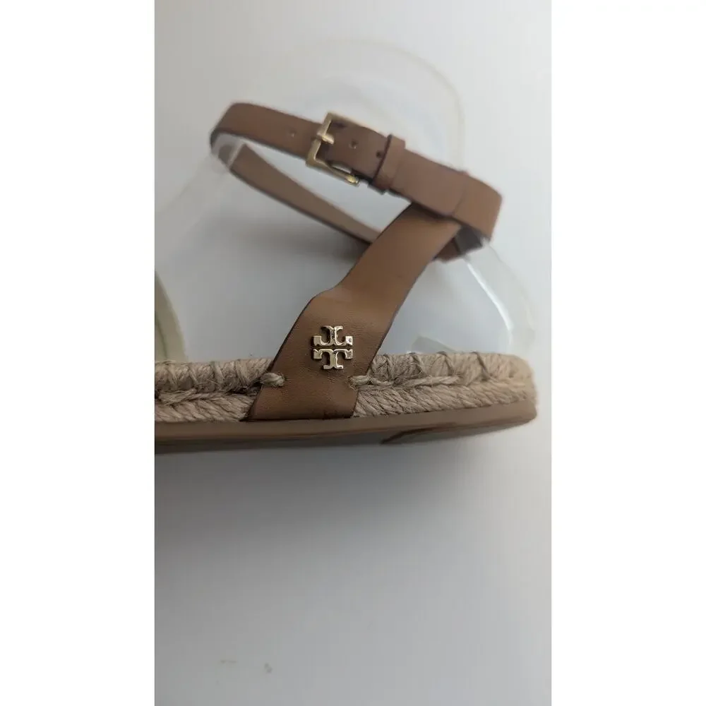 Tory Burch green white canvas summer Espadrille strappy sandals size 7.5